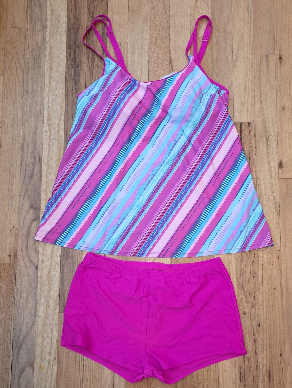 Women’s Pink Striped Cami & Shorts Swim Tankini Set